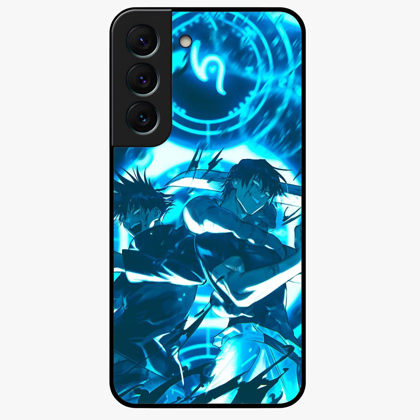 Cursed Energy Clash Glass Case showing flat back view with intense cursed energy artwork and glossy glass finish.