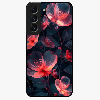 Dark Shade of Flower Glass Case showing flat back view with elegant dark floral artwork and glossy glass finish.