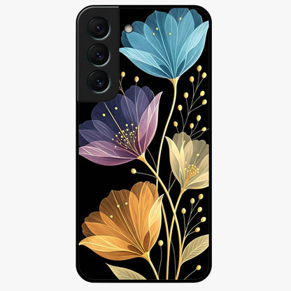 Delicate Multicolor Flowers Glass Case showing flat back view with vibrant floral artwork and glossy glass finish.
