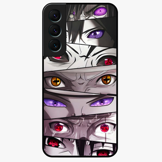 Eyes of Destiny Glass Case showing flat back view with striking eye themed artwork and glossy glass finish.