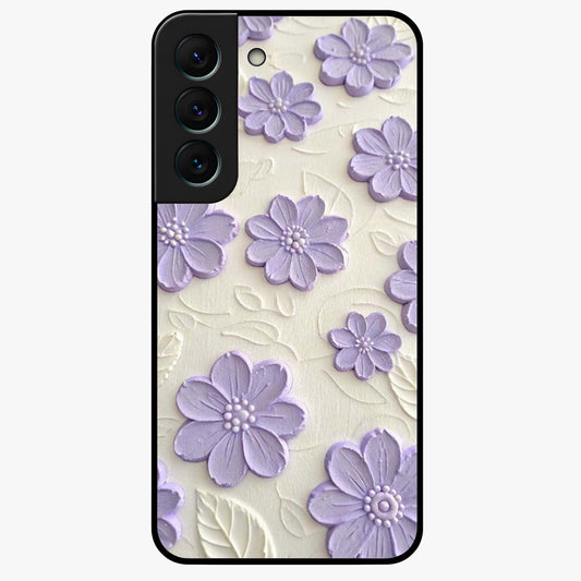 Floral Wall Art With Purple Flowers Glass Case showing flat back view with purple flower artwork and glossy glass finish.