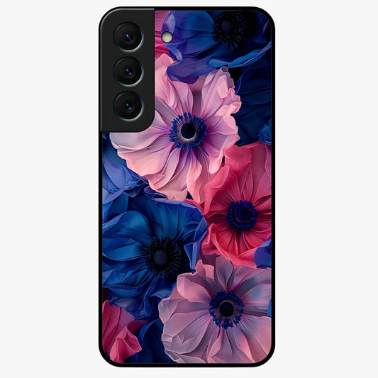 Flower Paper Art Pattern Glass Case showing flat back view with paper cut style floral artwork and glossy glass finish.