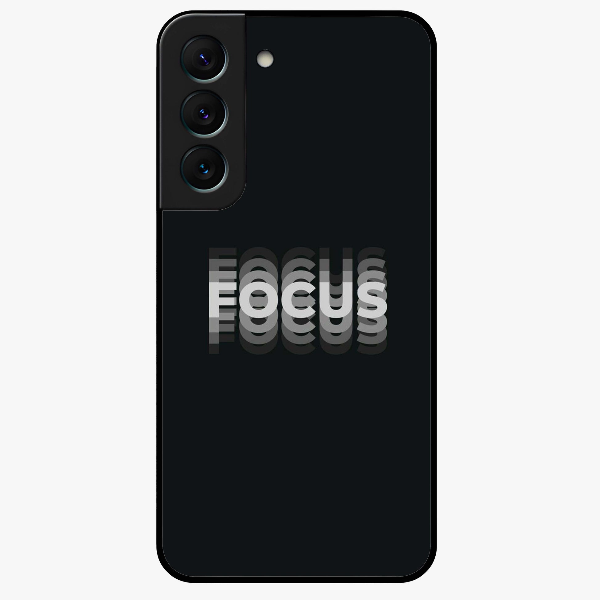 Focused Blade Discipline Glass Case showing flat back view with warrior sword themed artwork and glossy glass finish.