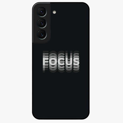 Focused Blade Discipline Glass Case showing flat back view with warrior sword themed artwork and glossy glass finish.