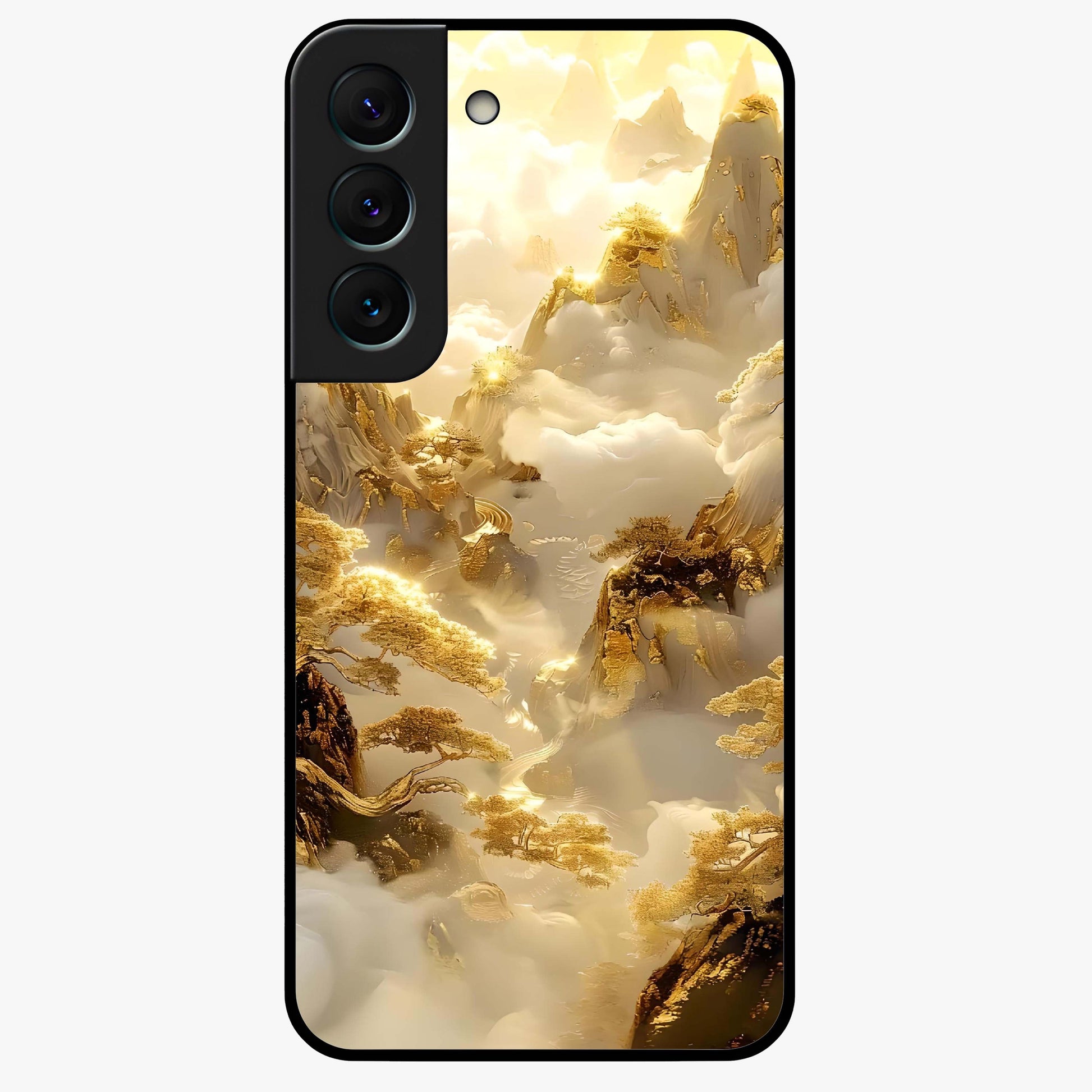 Gates Of Illumination Glass Case showing flat back view with mystical illuminated gate artwork and glossy glass finish.