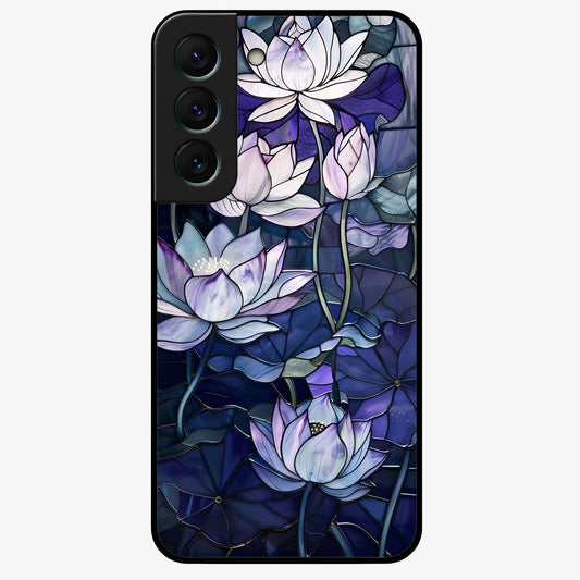 Gloss Petal Rush Glass Case showing flat back view with glossy flower petal artwork and smooth glass finish.