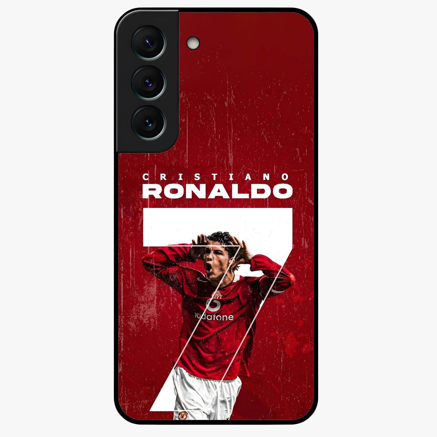 Goal Celebration Legacy Glass Case showing flat back view with football celebration inspired artwork and glossy glass finish.