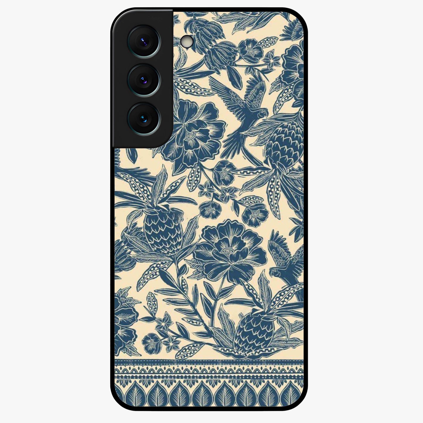 Heirloom Wild Bloom Glass Case showing flat back view with vintage inspired wild flower artwork and glossy glass finish.