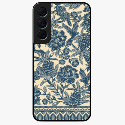 Heirloom Wild Bloom Glass Case showing flat back view with vintage inspired wild flower artwork and glossy glass finish.