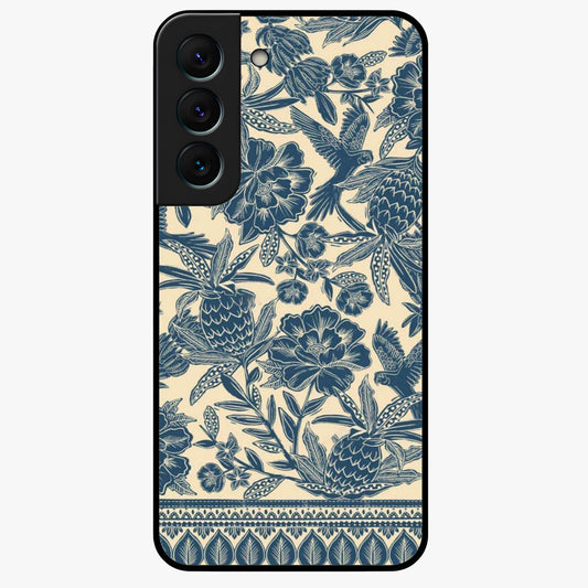 Heirloom Wild Bloom Glass Case showing flat back view with vintage inspired wild flower artwork and glossy glass finish.