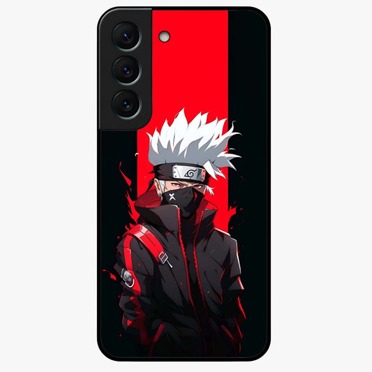 Kakashi Scarlet Shadow Glass Case showing flat back view with powerful anime ninja artwork and glossy glass finish.