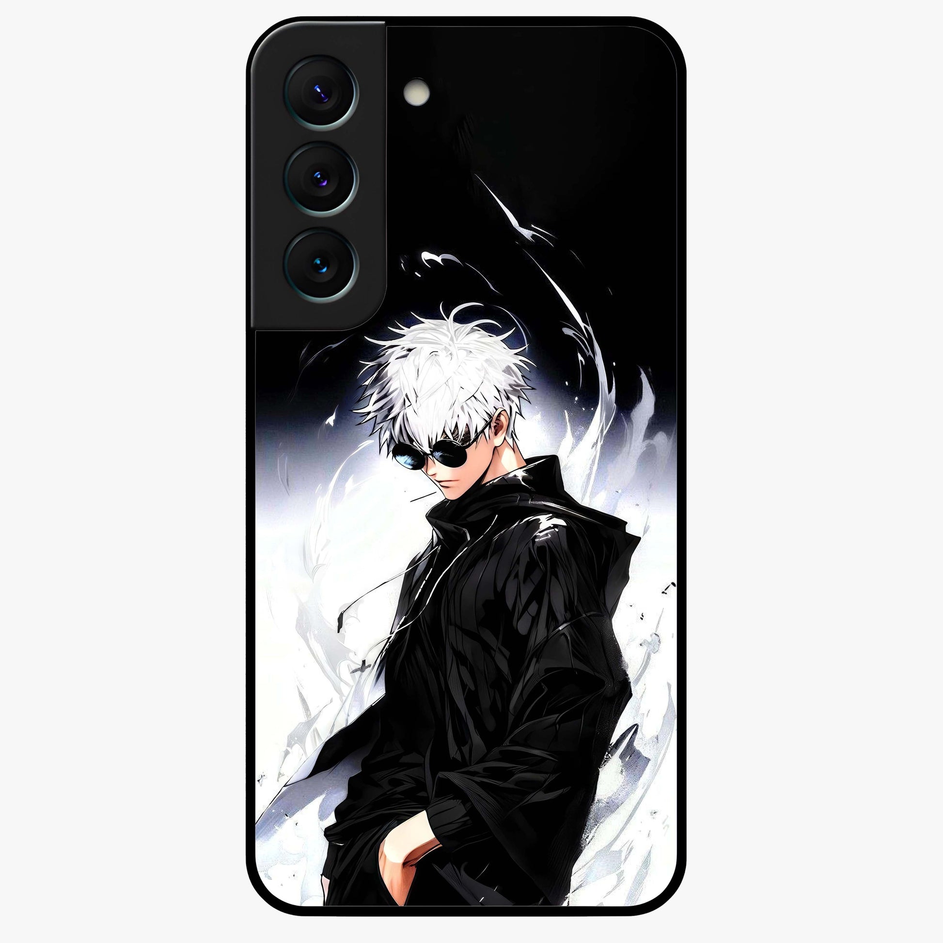 Limitless Shadow King Glass Case showing flat back view with powerful shadow warrior artwork and glossy glass finish.