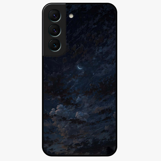 Lunar Veil Silence Glass Case showing flat back view with mystical moon veil artwork and glossy glass finish.