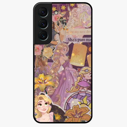 Magical Tangled Dream Glass Case showing flat back view with dreamy tangled artwork and glossy glass finish.