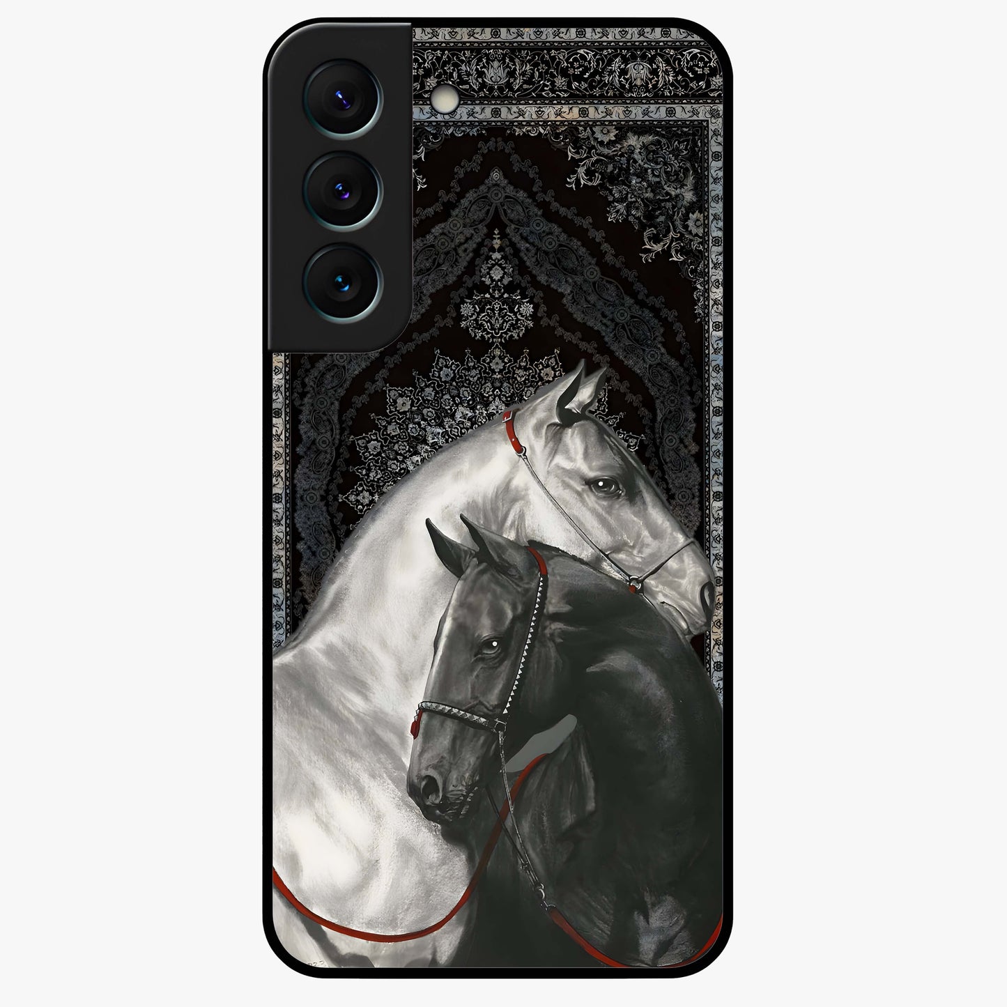 Majestic Ride Legacy Glass Case showing flat back view with powerful automotive inspired artwork and glossy glass finish.