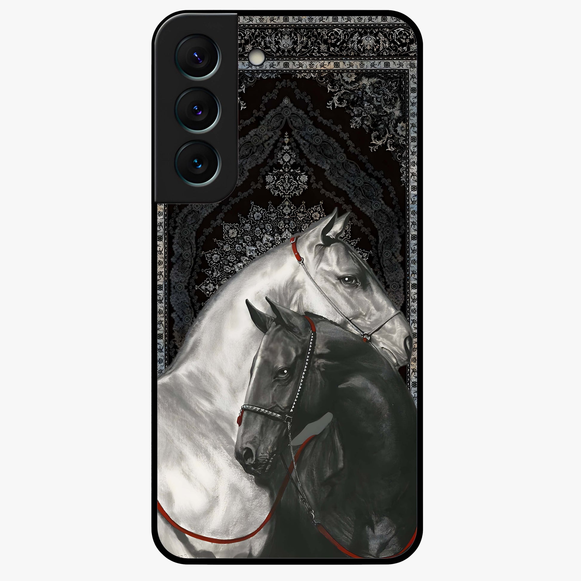 Majestic Ride Legacy Glass Case showing flat back view with powerful automotive inspired artwork and glossy glass finish.