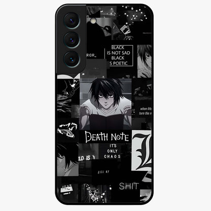 Midnight Chaos Mind Glass Case showing flat back view with abstract dark themed artwork and glossy glass finish.