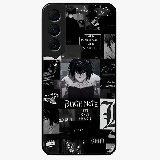 Midnight Chaos Mind Glass Case showing flat back view with abstract dark themed artwork and glossy glass finish.