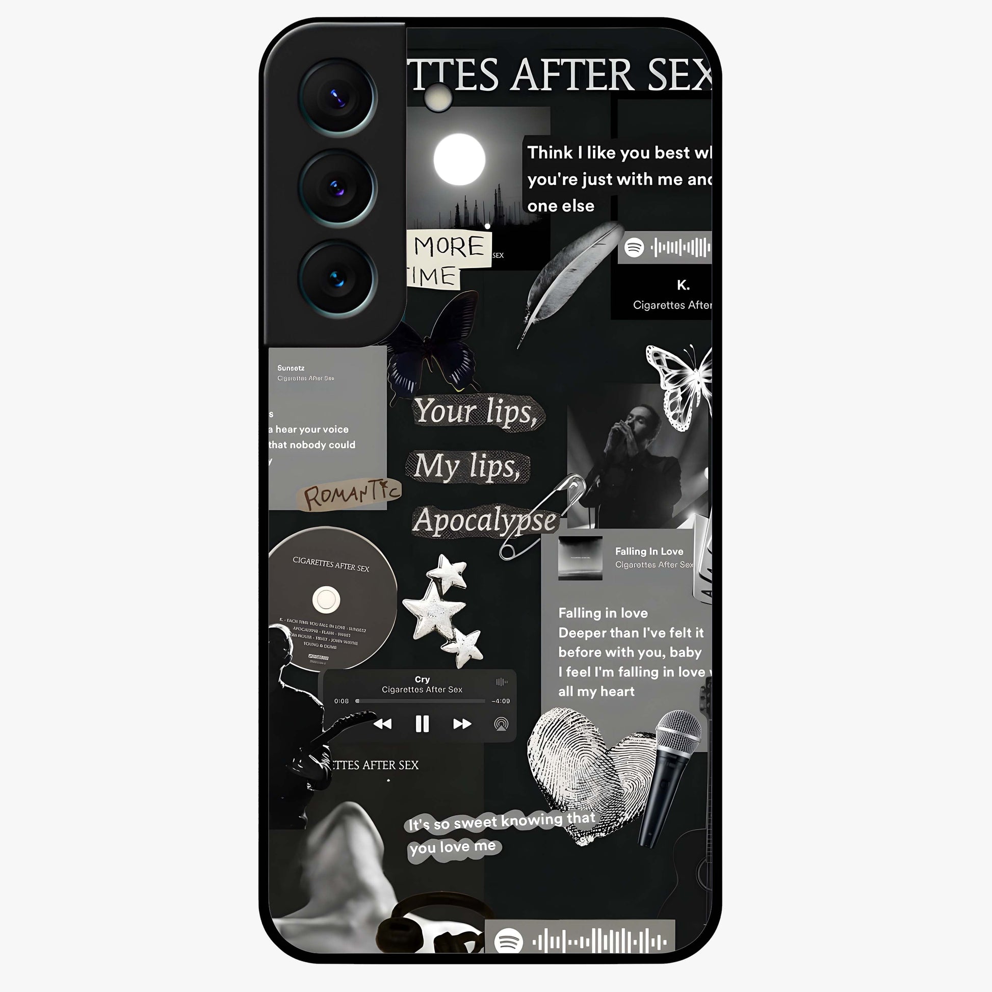 Midnight Love Echo Glass Case showing flat back view with romantic midnight themed artwork and glossy glass finish.