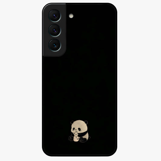 Midnight Panda Love Glass Case showing flat back view with cute panda themed artwork and glossy glass finish.