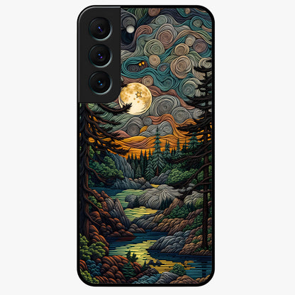 Moonlight Forest Dream Glass Case showing flat back view with mystical forest moonlight artwork and glossy glass finish.