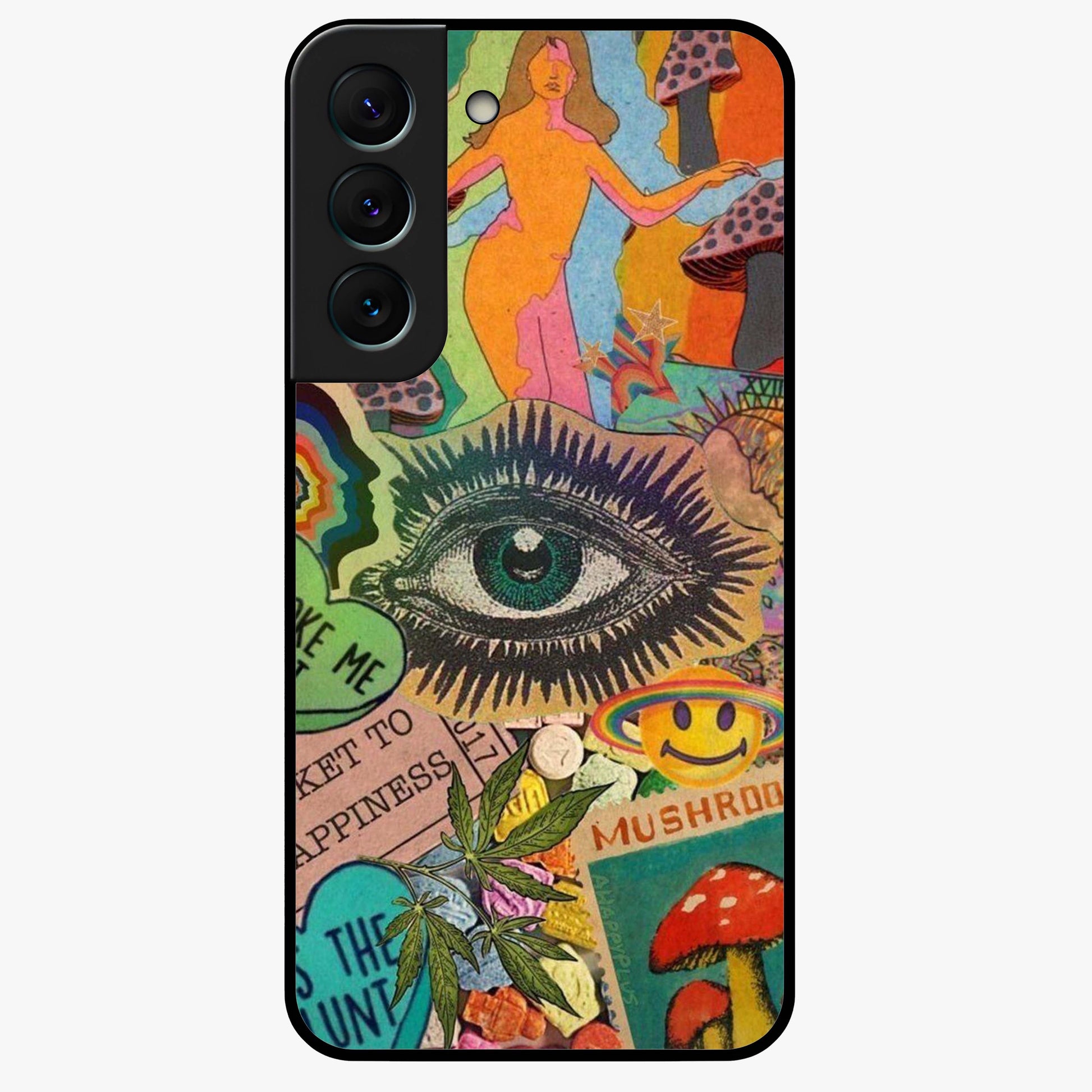 Mystic Eye Wonderland Glass Case showing flat back view with mystical eye themed artwork and glossy glass finish.