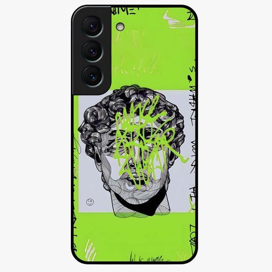 Neo Graffiti Rebellion Glass Case showing flat back view with vibrant graffiti artwork and glossy glass finish.