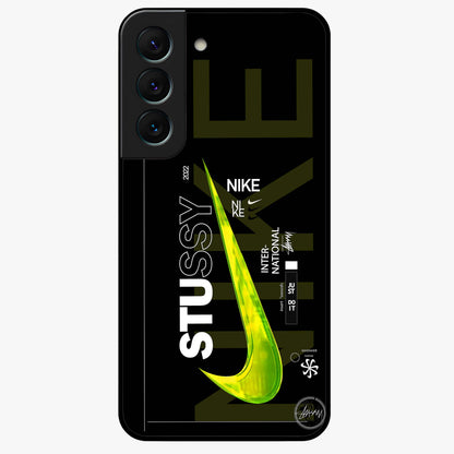 Neon Street Edition Glass Case showing flat back view with neon street style artwork and glossy glass finish.