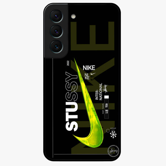Neon Street Edition Glass Case showing flat back view with neon street style artwork and glossy glass finish.