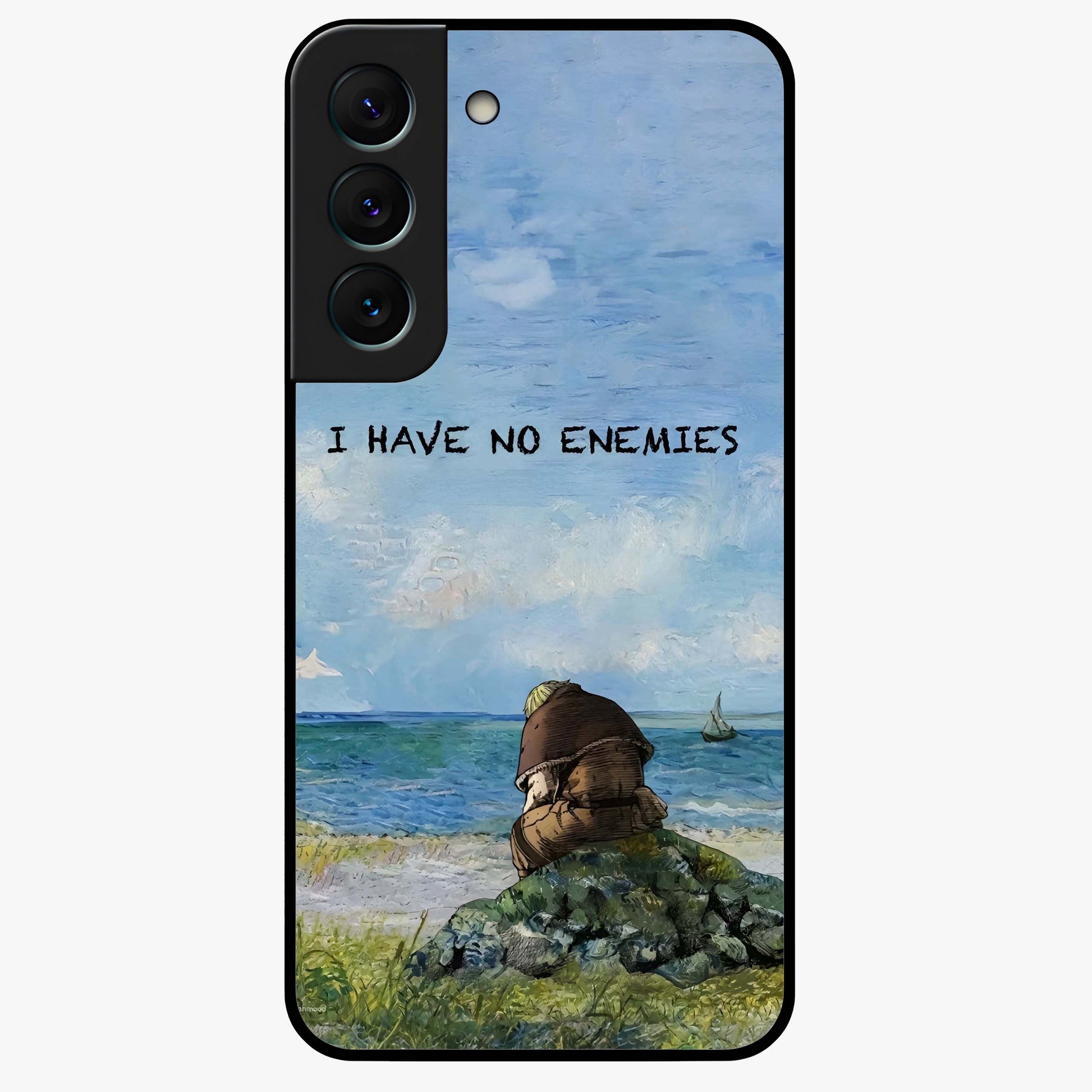 Peace Beyond War Glass Case showing flat back view with symbolic peace themed artwork and glossy glass finish.