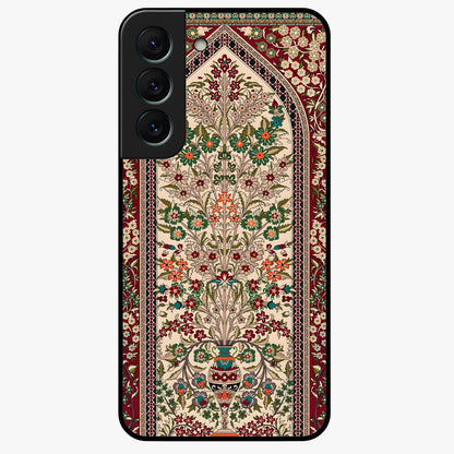 Persian Inspired Glass Case showing flat back view with ornate Persian style pattern artwork and glossy glass finish.