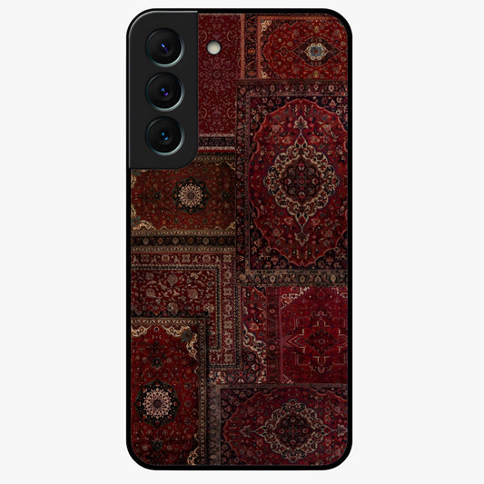 Persian Velvet Tale Glass Case showing flat back view with luxurious Persian velvet pattern artwork and glossy glass finish.