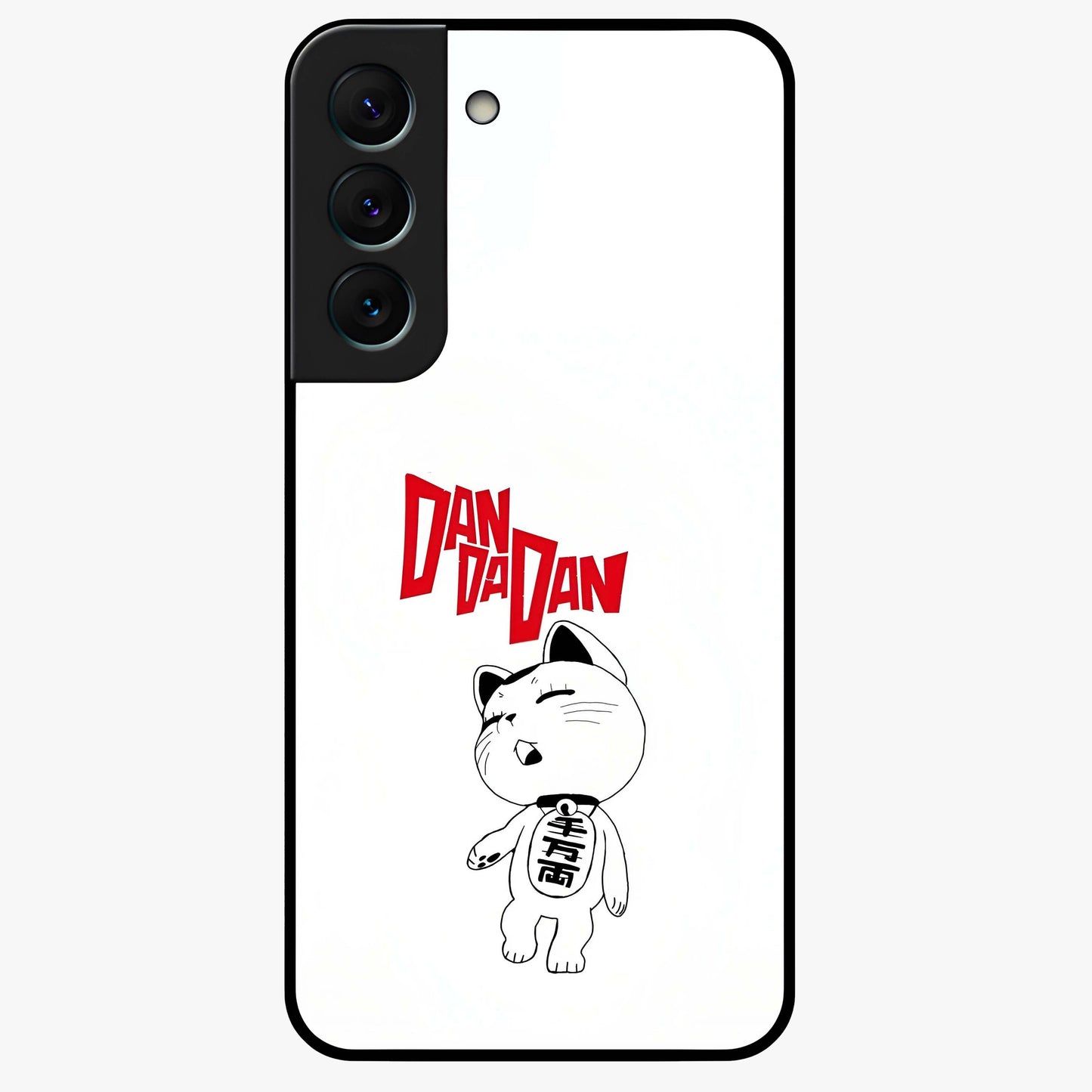 Playful Spirit Charm Glass Case showing flat back view with cheerful charm themed artwork and glossy glass finish.