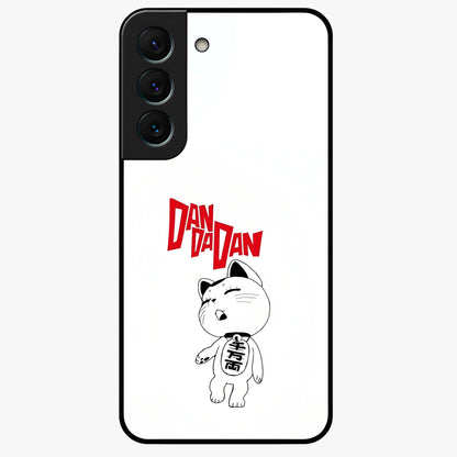 Playful Spirit Charm Glass Case showing flat back view with cheerful charm themed artwork and glossy glass finish.