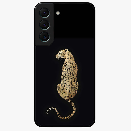 Regal Leopard Glass Case showing flat back view with bold leopard artwork and glossy glass finish.