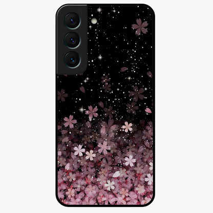 Small Starry Flowers Glass Case showing flat back view with delicate starry floral artwork and glossy glass finish.