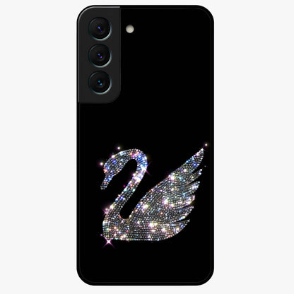 Starlit Swan Grace Glass Case showing flat back view with graceful swan artwork under starry sky and glossy glass finish.