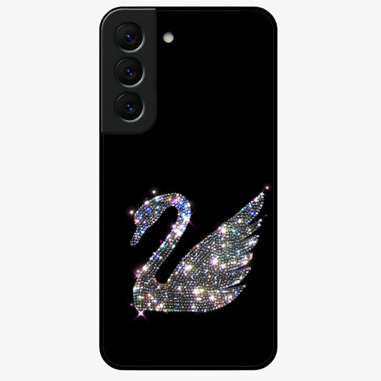 Starlit Swan Grace Glass Case showing flat back view with graceful swan artwork under starry sky and glossy glass finish.