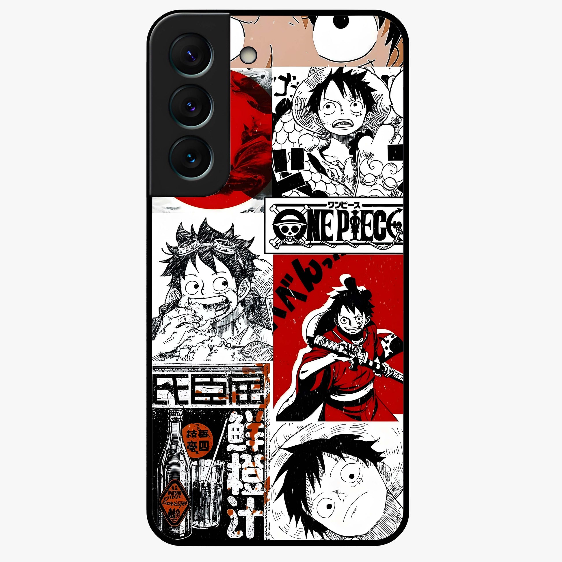 Strawhat Chaos Panels Glass Case showing flat back view with anime inspired chaos panel artwork and glossy glass finish.