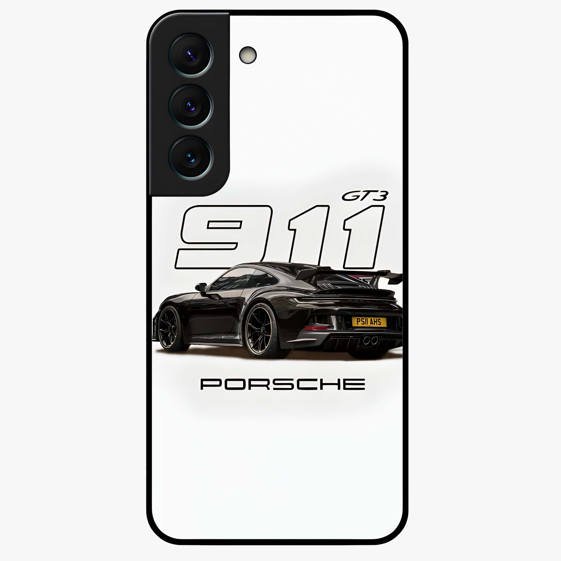 Turbo Legacy Icon Glass Case showing flat back view with iconic sports car inspired artwork and glossy glass finish.