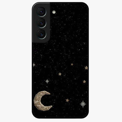 Twinkle Star With Half Moon Glass Case showing flat back view with star and half moon artwork and glossy glass finish.