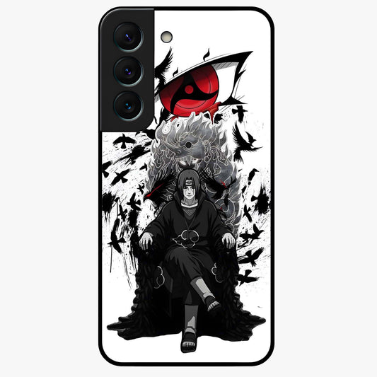 Uchiha Shadow Throne Glass Case showing flat back view with cosmic underwater themed artwork and glossy glass finish.