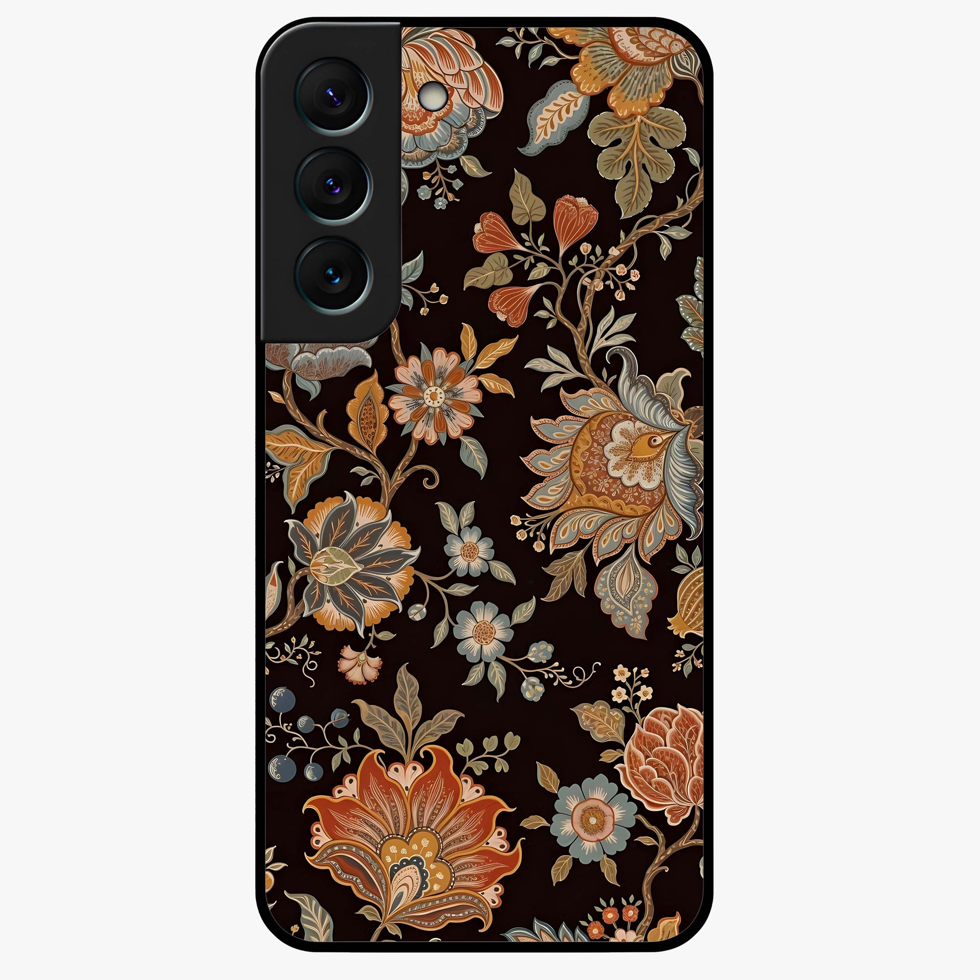 Vintage Floral Dream Glass Case showing flat back view with classic floral artwork and glossy glass finish.