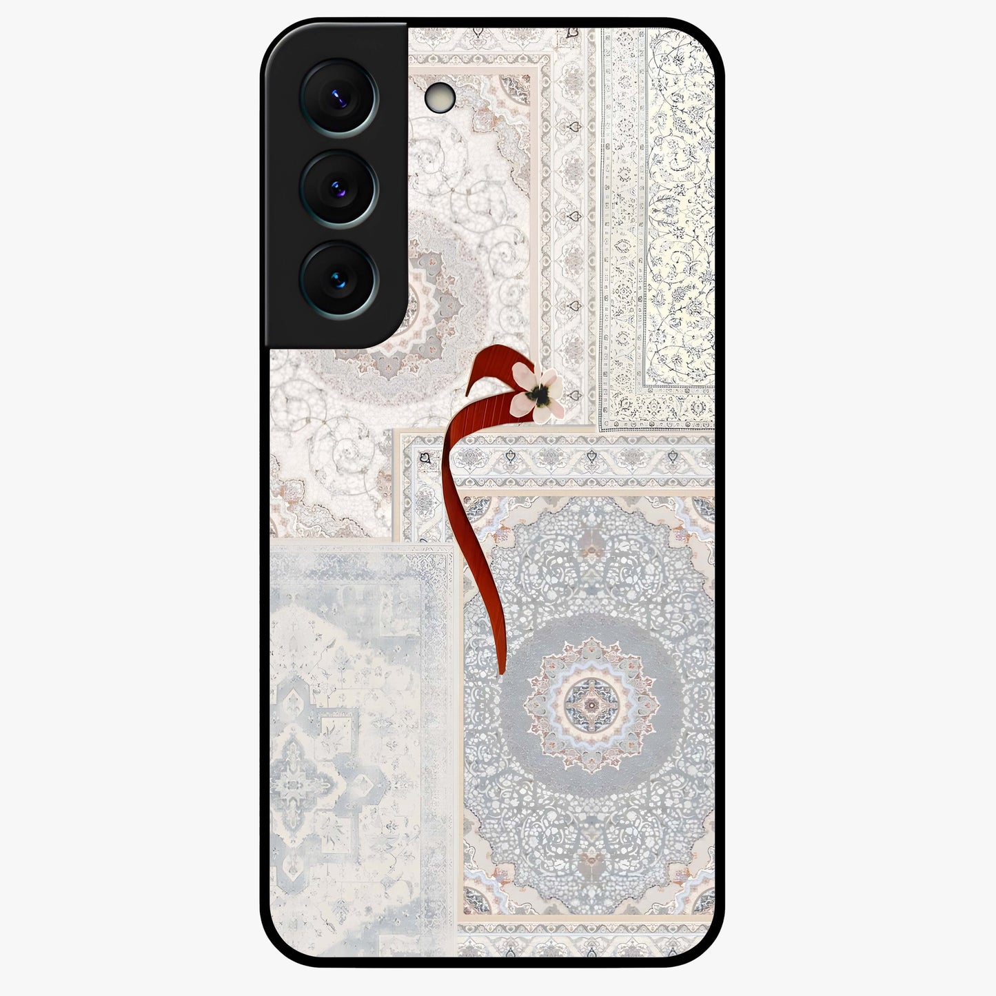 White Aesthetic Bow Glass Case showing flat back view with minimal bow artwork and glossy glass finish.