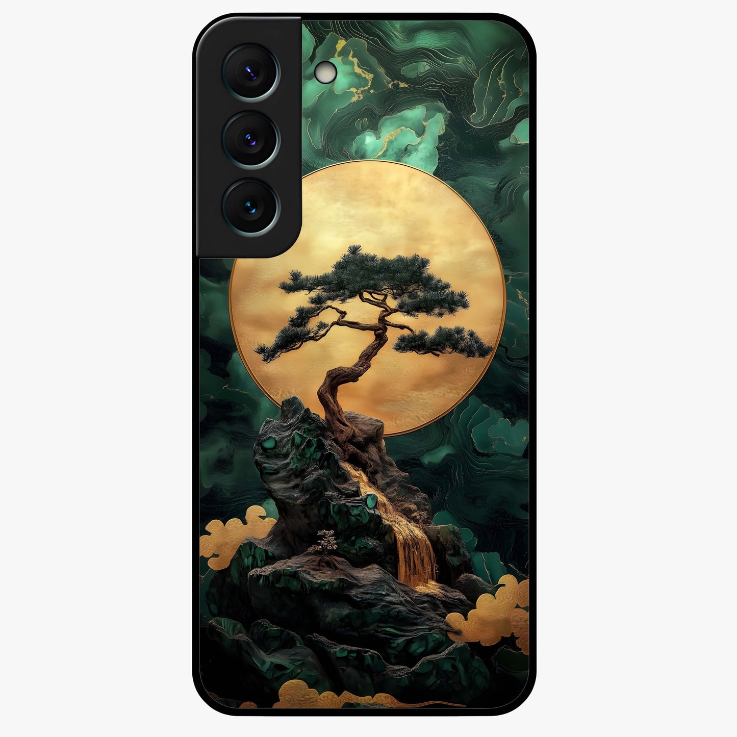 Zen Moon Rise Glass Case showing flat back view with calm moonrise artwork and glossy glass finish.