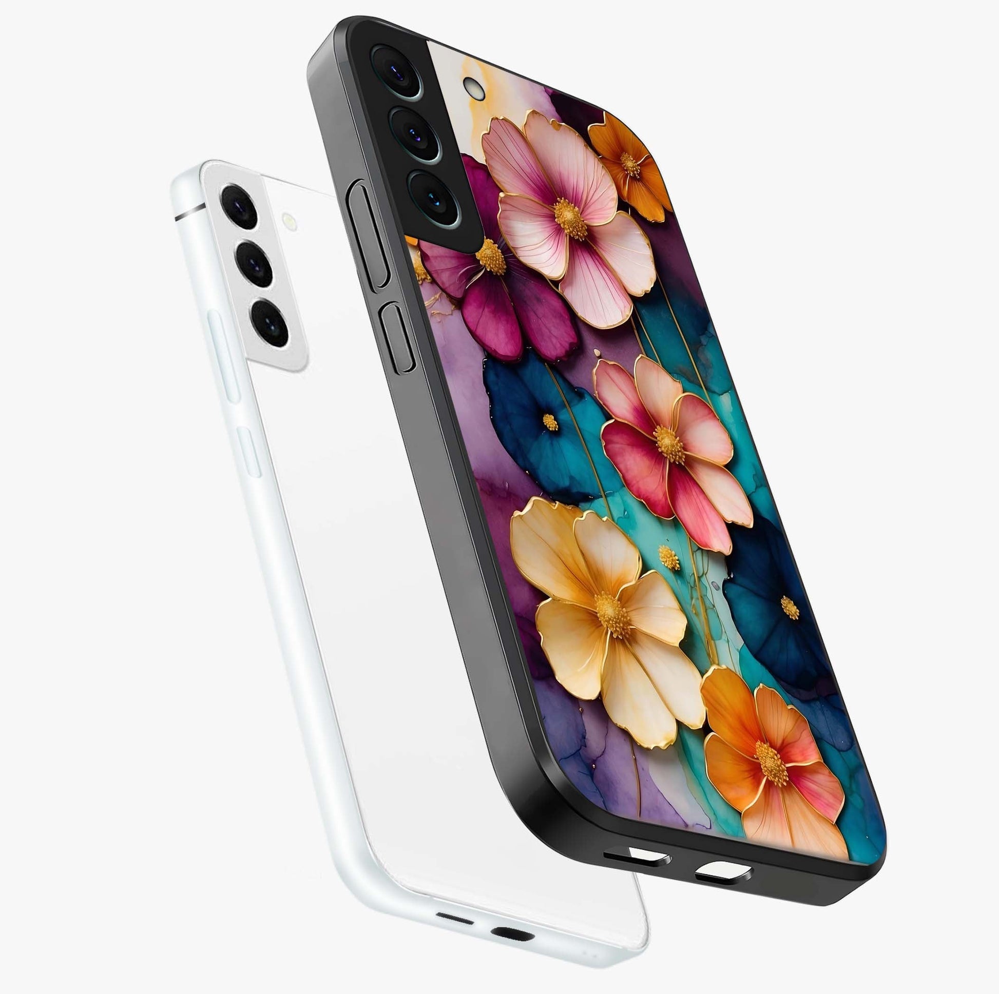 Artlyn Grace Flower Pattern Glass Case displayed in angled mockup highlighting delicate flower pattern design and smooth glass surface.