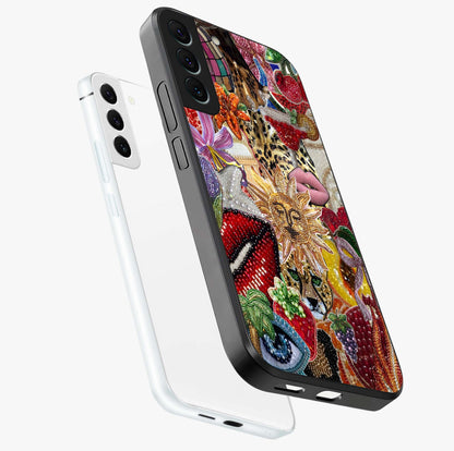 Beaded Fashion Jungle Glass Case displayed in angled mockup highlighting colorful fashion bead design and artistic pattern.