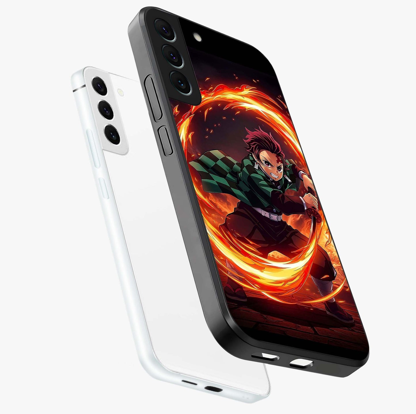 Blazing Sword Resolve Glass Case displayed in angled mockup highlighting powerful sword illustration and bold fantasy theme.