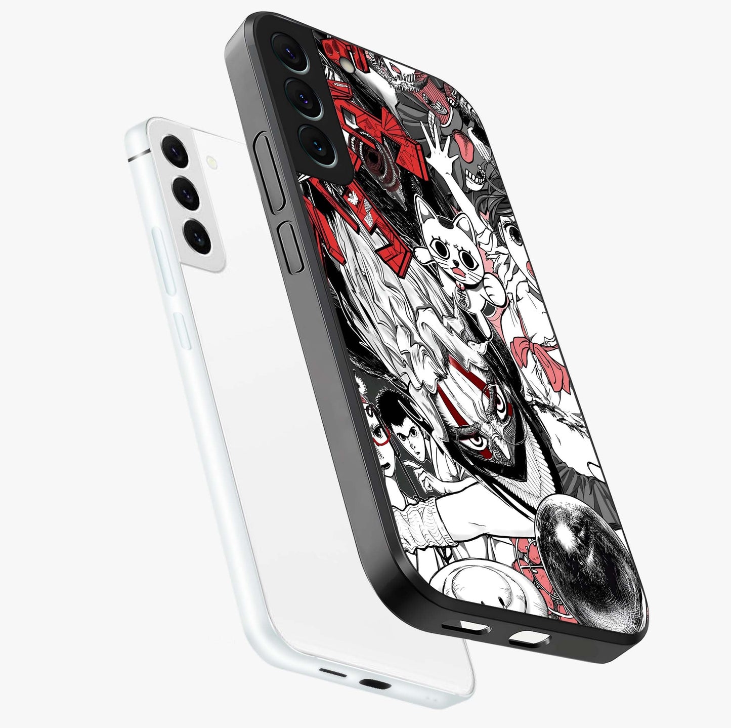 Crimson Chaos Panel Glass Case displayed in angled mockup highlighting chaotic panel style design with modern graphic theme.