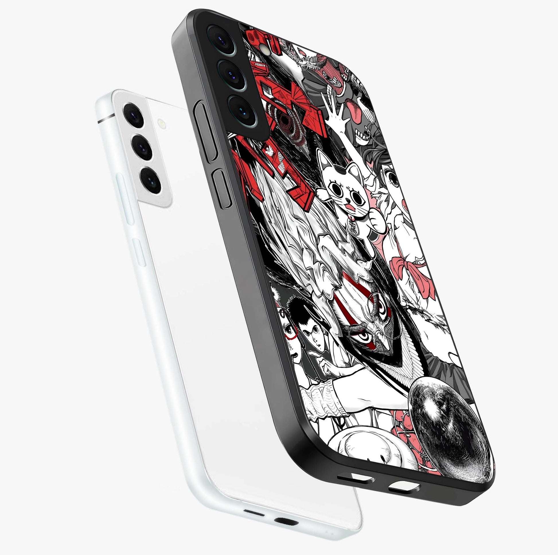Crimson Chaos Panel Glass Case displayed in angled mockup highlighting chaotic panel style design with modern graphic theme.